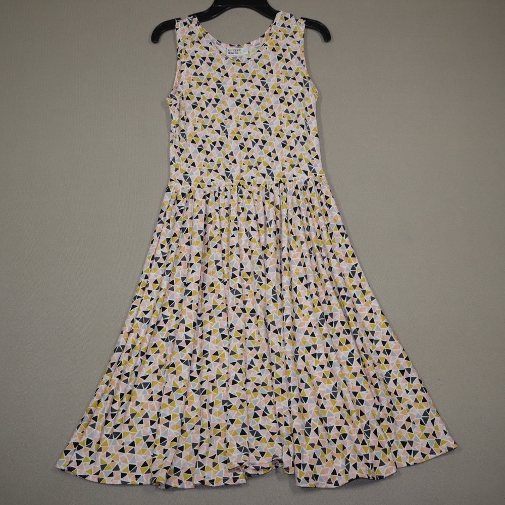 Dot Dot Smile Girls Tank Dress - Pink/Yellow Triangles - Size 11